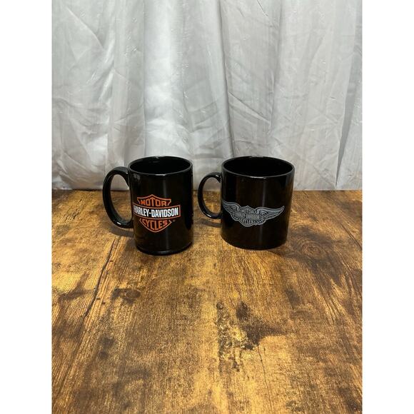 Harley-Davidson Bar and Shield Logo Black Coffee Mug Cup Two Cups - Picture 1 of 16